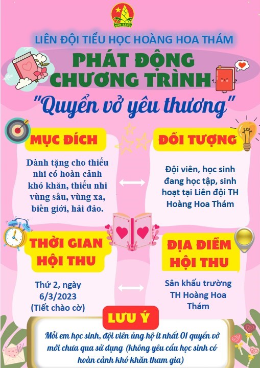 Liên đội Tiểu học Hoàng Hoa Thám phát động hội thu "Quyển vở yêu thương" Năm học 2022-2023