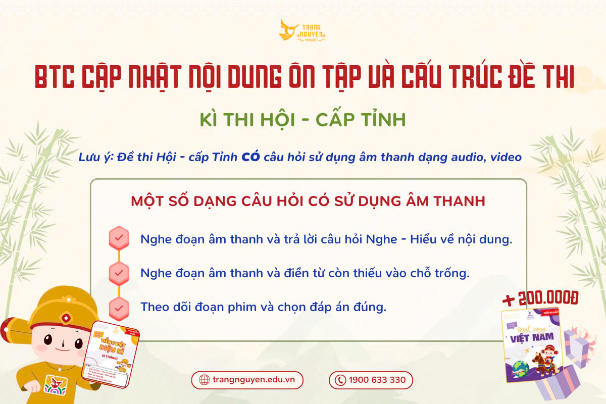 🔔 CẬP NHẬT NỘI DUNG ÔN TẬP VÀ CẤU TRÚC ĐỀ THI HỘI - CẤP THÀNH PHỐ - TRẠNG NGUYÊN TIẾNG VIỆT