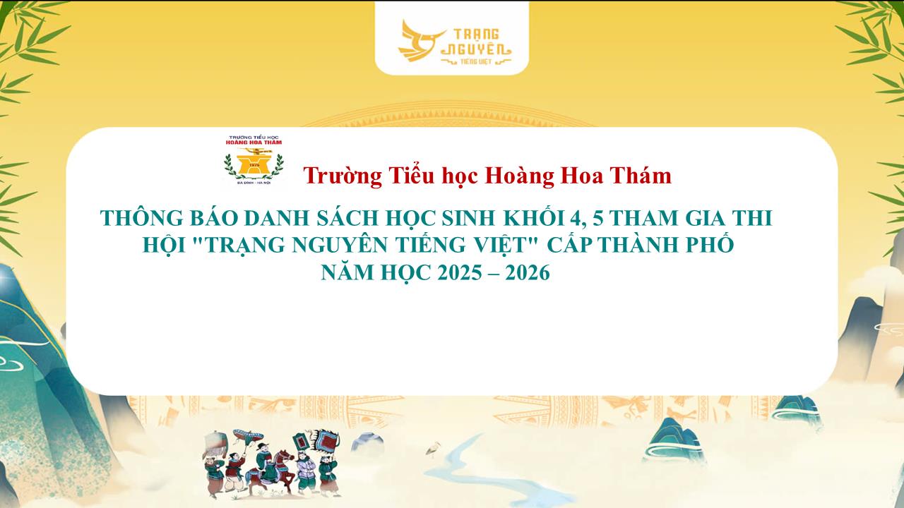 Thông báo danh sách học sinh khối 4, 5 tham gia thi Hội "Trạng nguyên Tiếng Việt" cấp Thành phố năm học 2025 – 2026