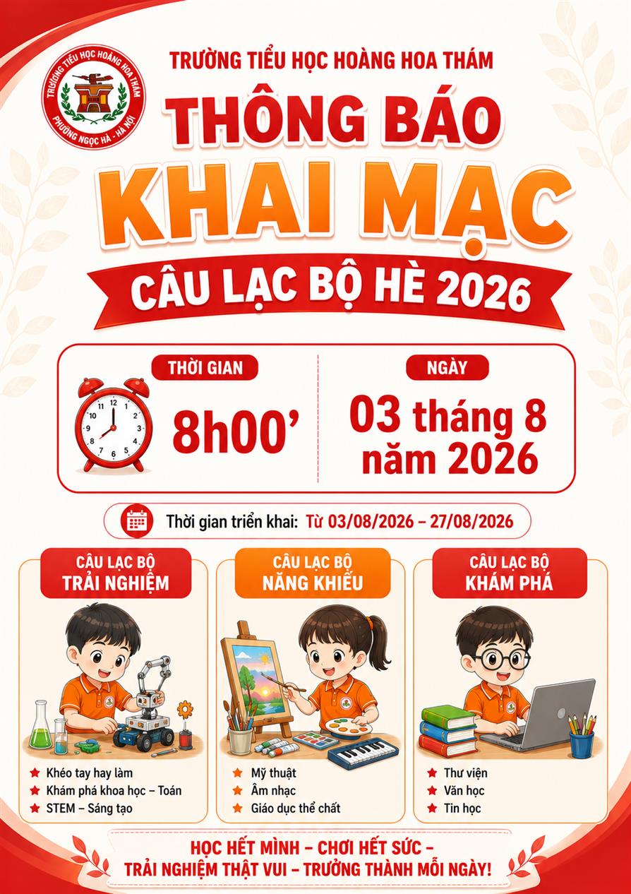 Thông báo khai mạc câu lạc bộ hè 2026