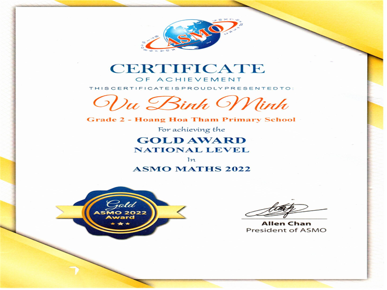 A white certificate with yellow and blue text

Description automatically generated