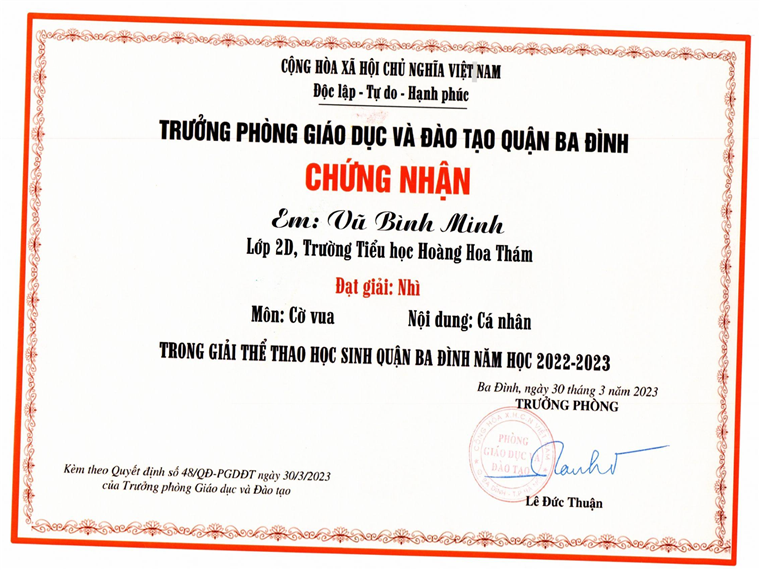 A certificate with red border and black text

Description automatically generated