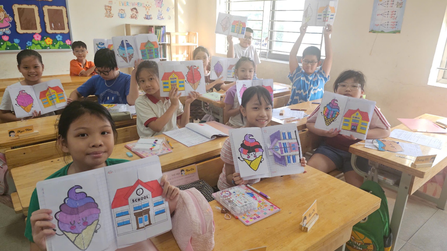 A group of children holding up a book

AI-generated content may be incorrect.