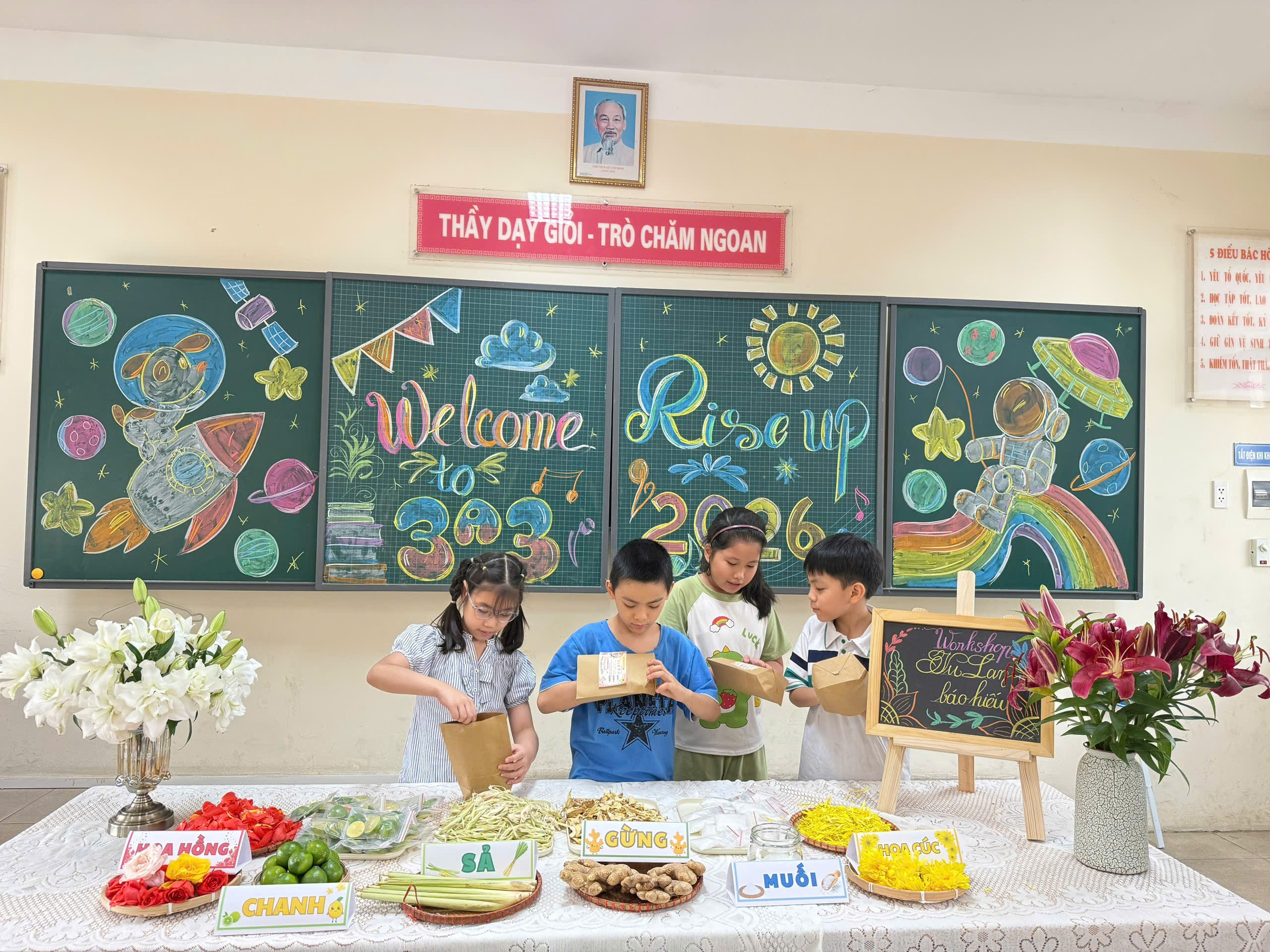A group of children standing in front of a table with food

AI-generated content may be incorrect.